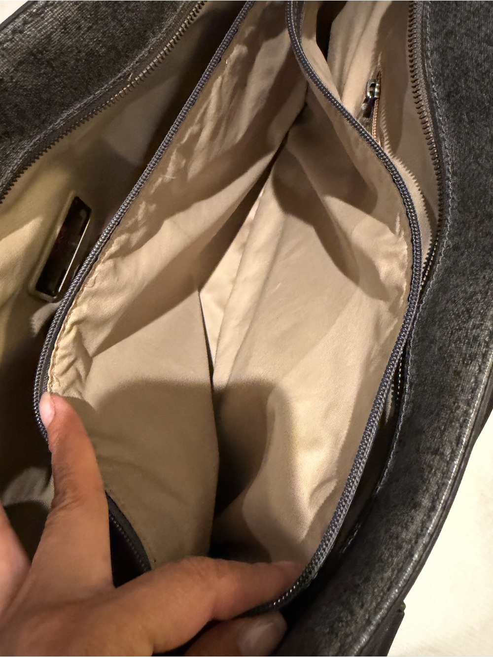 Title: TUMI Gray Tweed Business Tote Laptop Bag Leather Trim Travel Work Purse - Picture 6 of 12